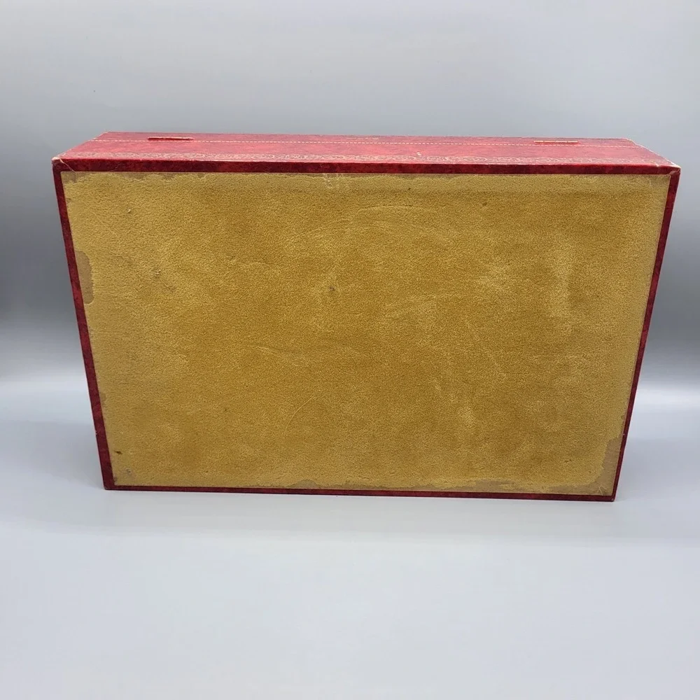 Vintage Mele Jewelry Box Womens Red Tiered Faux Leather Gold Filigree AS IS